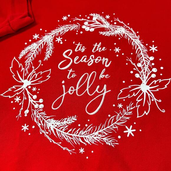 Holiday Time Christmas Sweatshirt Tis The Season To Be Jolly Red Women 2X Slits - Picture 10 of 11